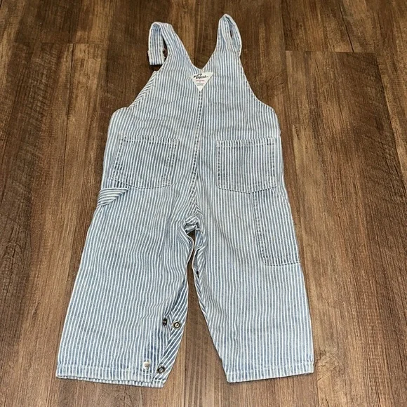 Vintage Baby Osh Kosh B'Gosh 18 month Vestbak Overalls Striped Conductor - Picture 3 of 4